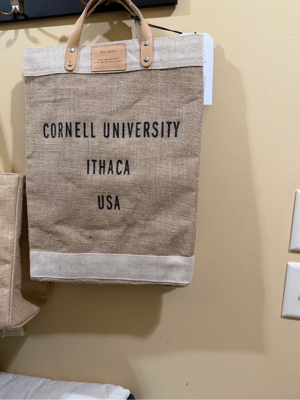 Apolis Global Citizen “Cornell University”  Burlap Tote with Leather Handles